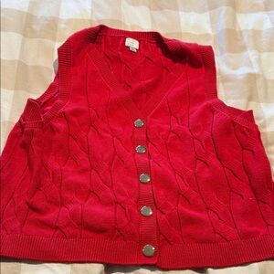 a new day Bright Red Cable Knit V-Neck Button Front Sweater Vest nwot